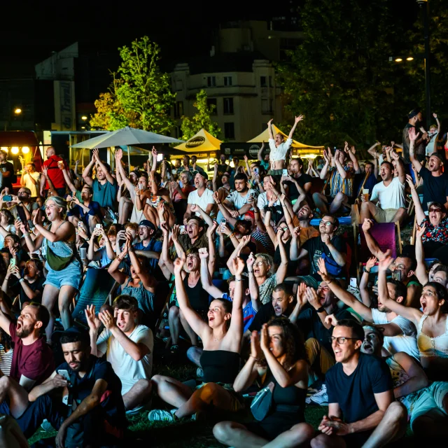 Celebration site Paris 2024, the Stadium Bassin de la Maltournée in Saint-Denis, swimming final broadcast with Léon Marchand and Acid Arab concert