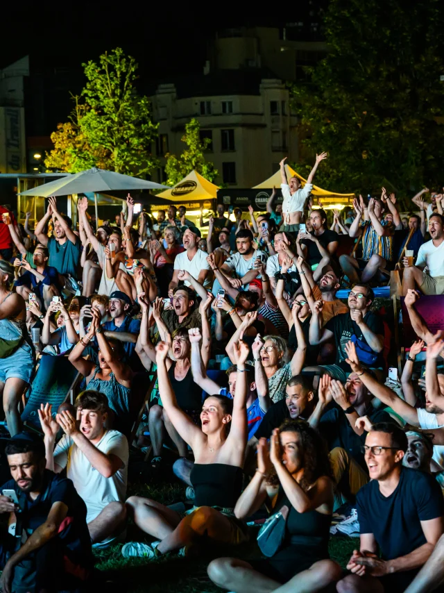 Celebration site Paris 2024, the Stadium Bassin de la Maltournée in Saint-Denis, swimming final broadcast with Léon Marchand and Acid Arab concert